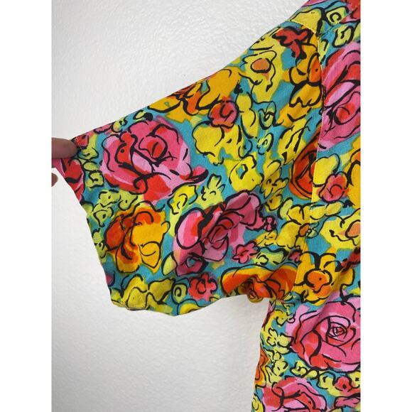 Vtg Bonjour Womens Top Sz S Button Up Floral Maximalist Colorful Wacky Artsy - Picture 6 of 9